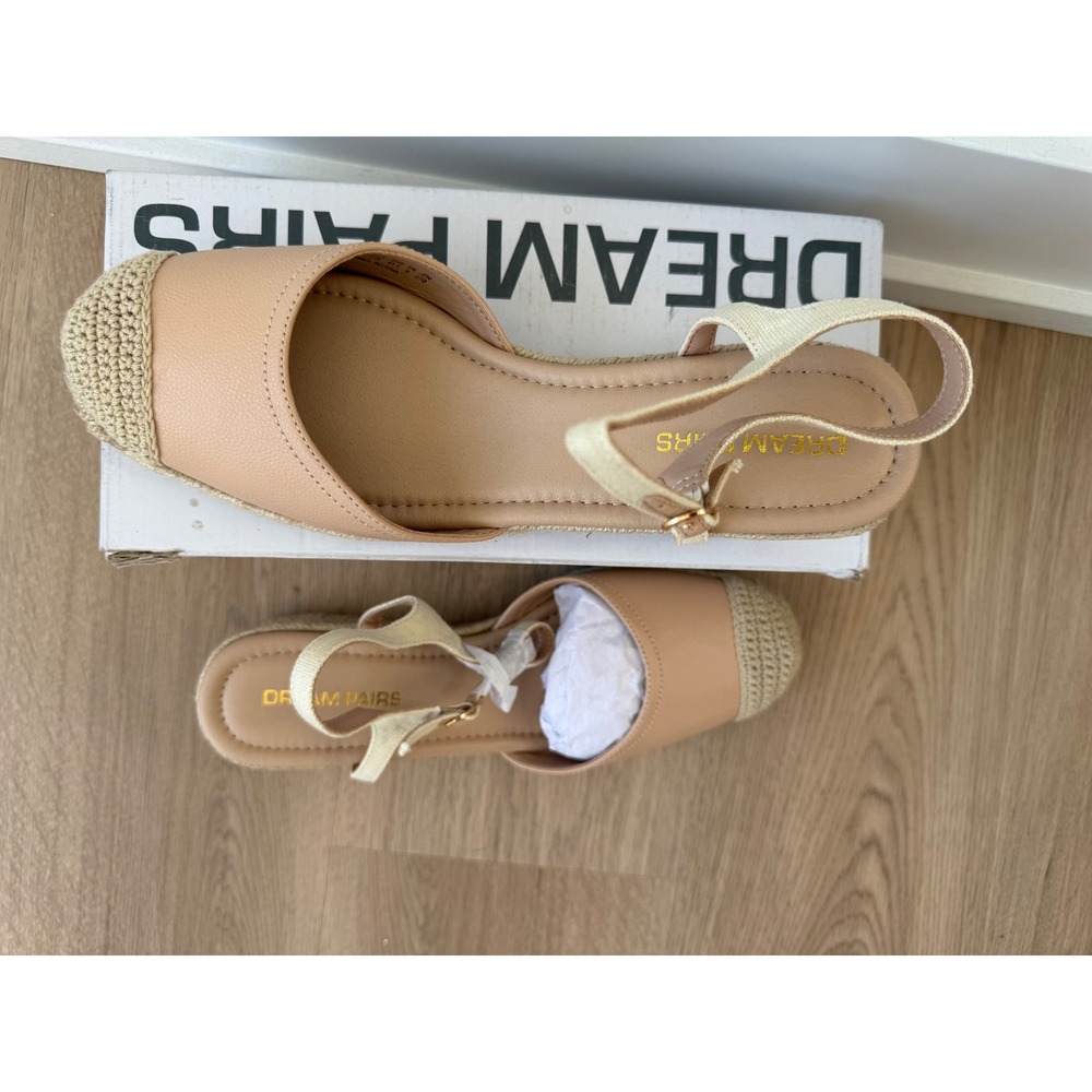Dream Pairs Nude Beige Espadrille Wedge Sandals Size 10 Ankle Strap Crochet Toe